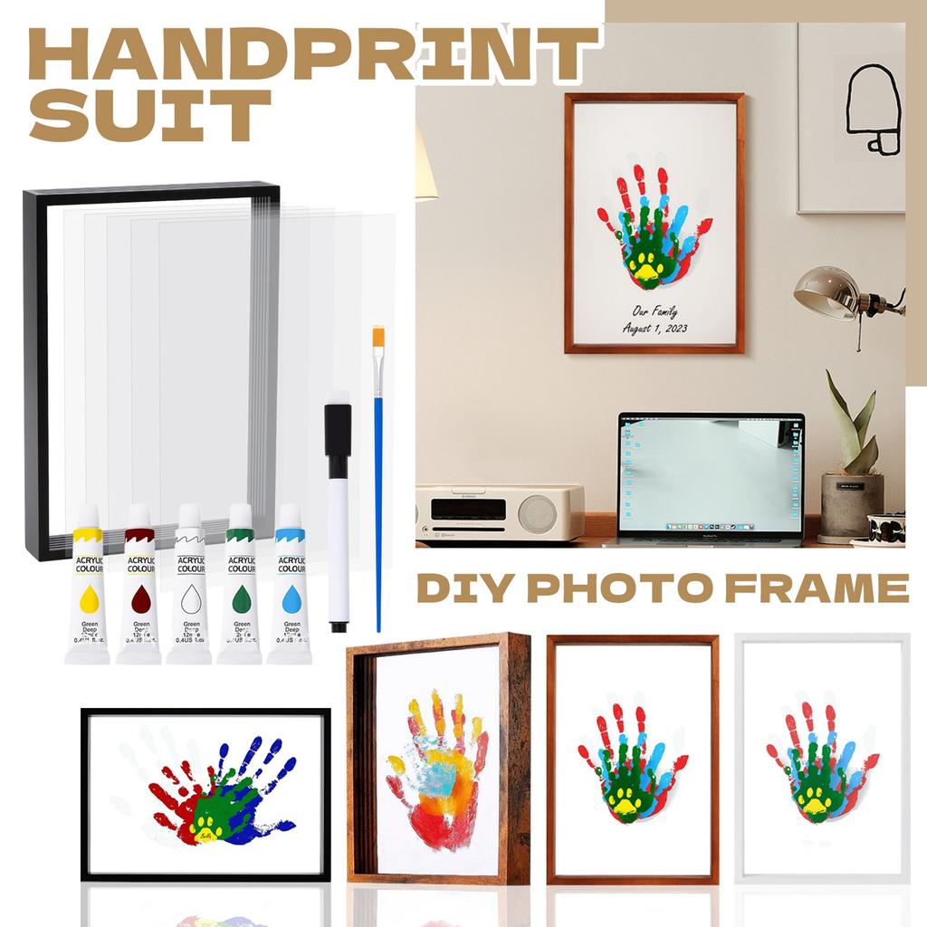 Family Handprint Kit DIY Handmade Keepsake Wooden Frame Eraser Paintbrush Non-Marking Nails Newborn Souvenir Handprint Art Craft
