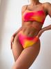 European and Americcan Women's Bikini Set 3 Pieces Tie Dye Swimwear Set Padded Bandage Top High Cut Brief Lace Up Cover-up Swimsuit Sexy Bathing Suit