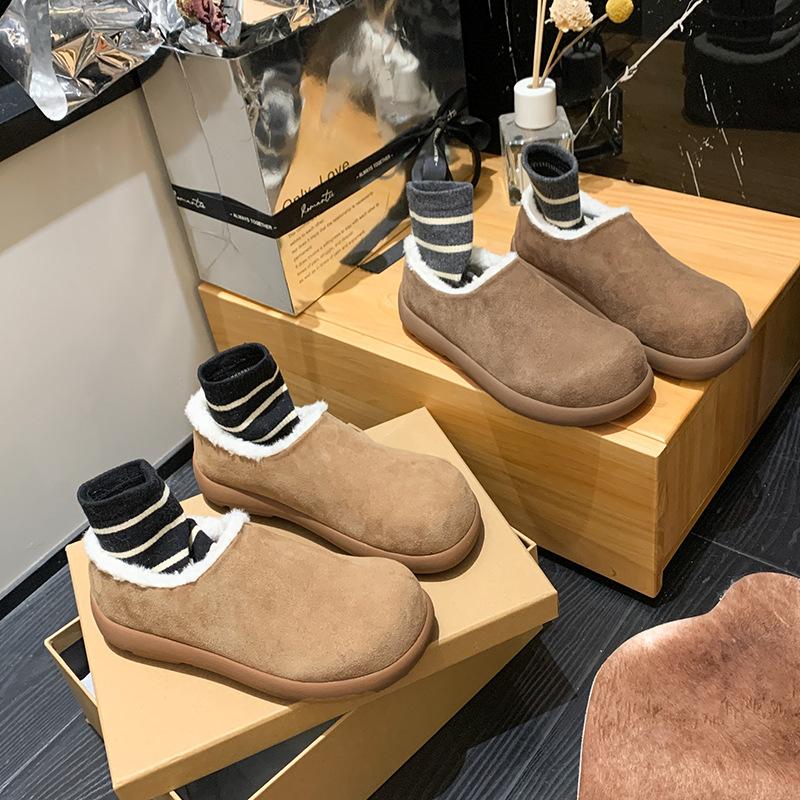Fleece Boken shoes 2025 winter explosion lazy one-pedal cotton shoes women's warm new casual fluffy shoes thick sole