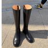 Bottes d'équitation hautes jusqu'au genou en cuir véritable pour femme, bout rond, avec broderie camélia en cuir de vachette