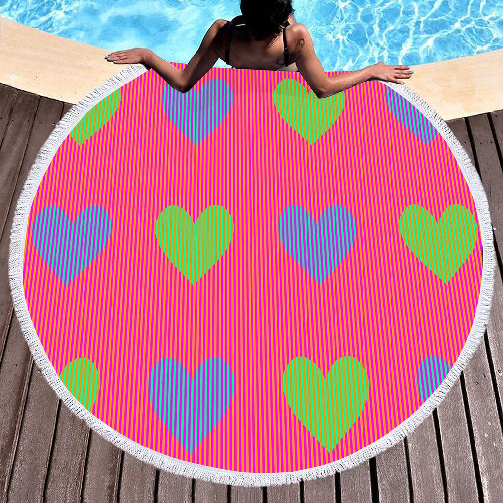 Love Heart Round Beach Towel, Microfiber Sand Resistant Beach Blanket, Soft Absorbent Quick Dry Portable Pool Towel Picnic Mat
