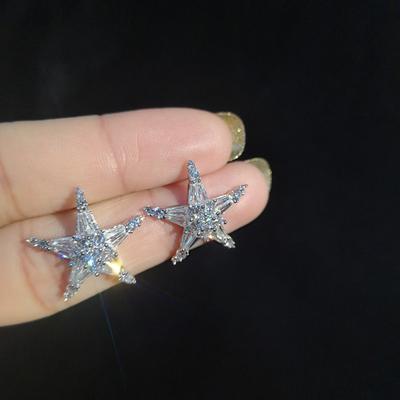 Modern Style Star Earrings for Female Fresh Style Silver Color White CZ Accessories Chic Girl Earrings Daily Wear Jewelry