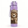 1PC Warm Scarf Bear Cartoon 750ml Color Plastic Sports Water Bottle Leakproof Flip Straw Lid Suitable for Sports Office Home Use