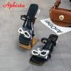 Aphixta 2025 Summer 4cmTransparent Square Heels Women Sandals Slides Pearl Butterfly-knot Open Toe Flip Flops Mujer Big Size 45