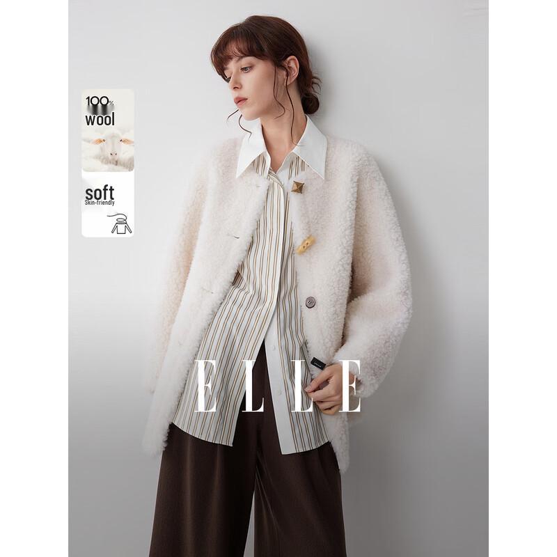 ELLE Women s Lambswool Plush Coat S