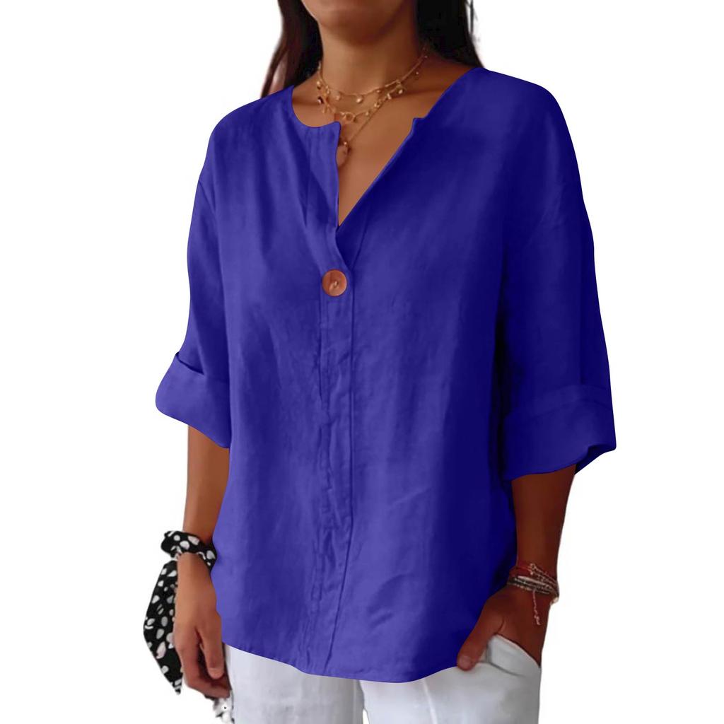 Women’s Loose Fit Linen Blouse Half Sleeve Button Front Casual Lightweight Tunic Top Comfortable Relaxed Fit Shirt