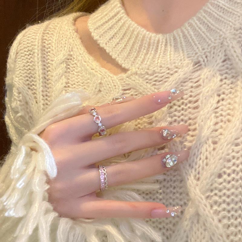 Heart Pink Elegant Design Adjustable Ring With Brilliant Zirconia For Women Modern