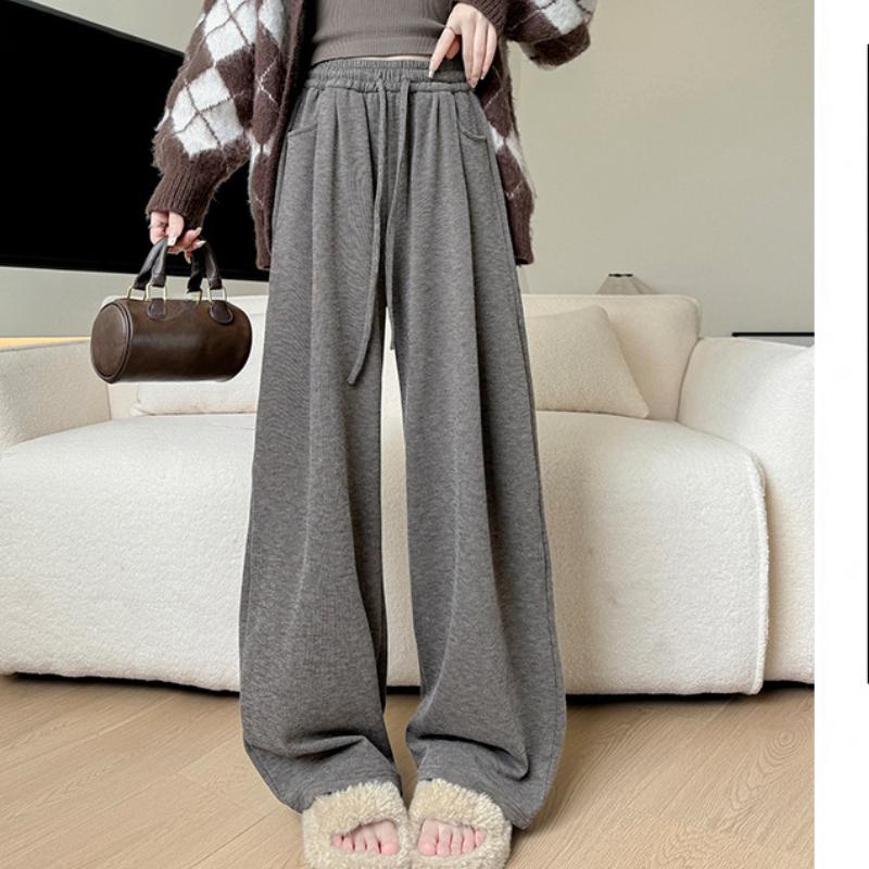Coffee Glutinous Rice Pants for Women In Autumn and Winter New High-waist Drooping Wide-leg Pants Lazy Knitted Casual Pants