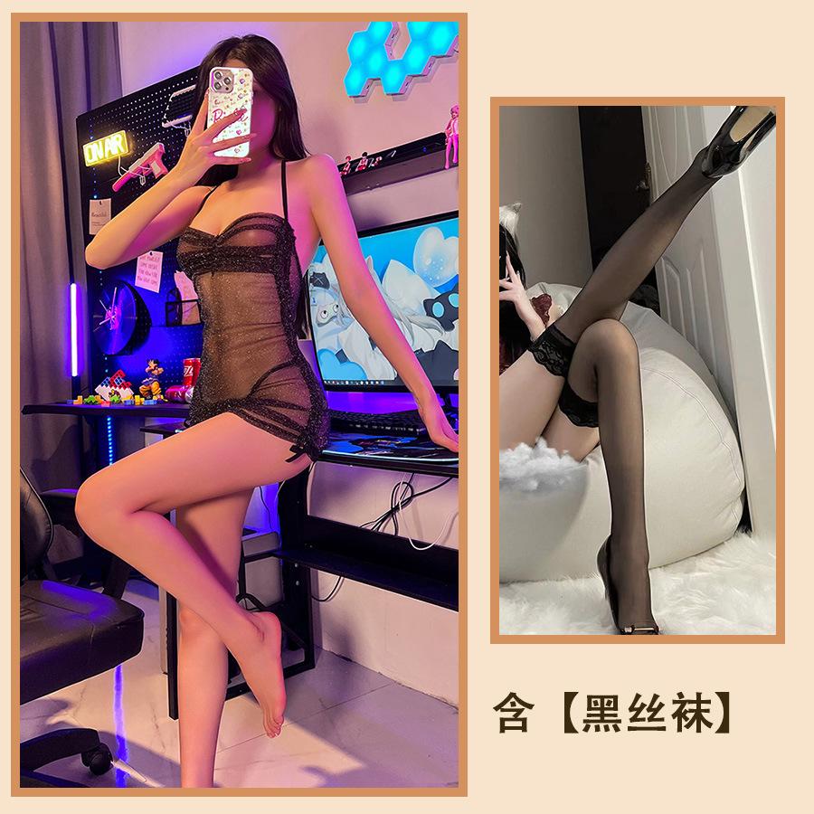 Sex Underwear Sexy Shiny Hip Skirt Women's Hot Transparent Temptation Pajamas No Backless Uniform
