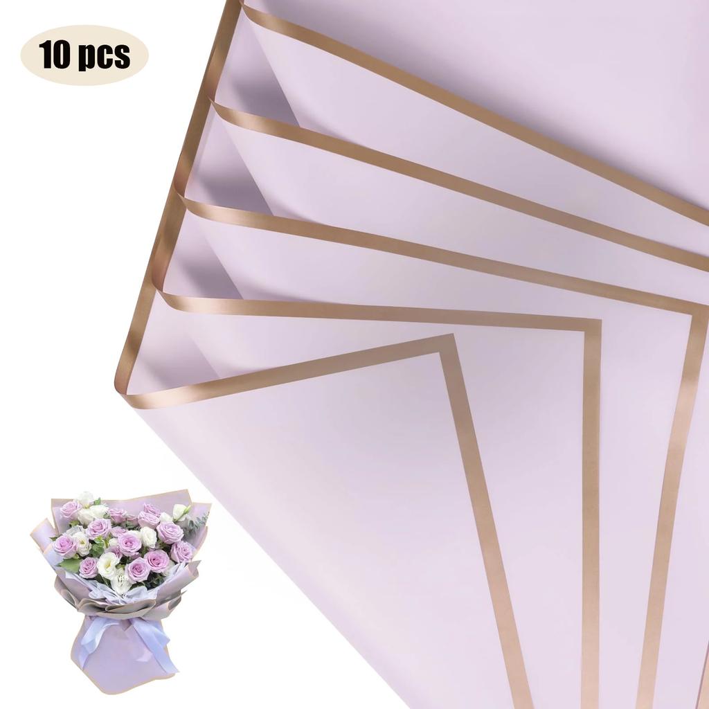 10 Sheets Flower Wrapping Paper with Golden Edges, Waterproof Bouquet Packaging - Ideal for DIY Weddings & Birthdays 2035