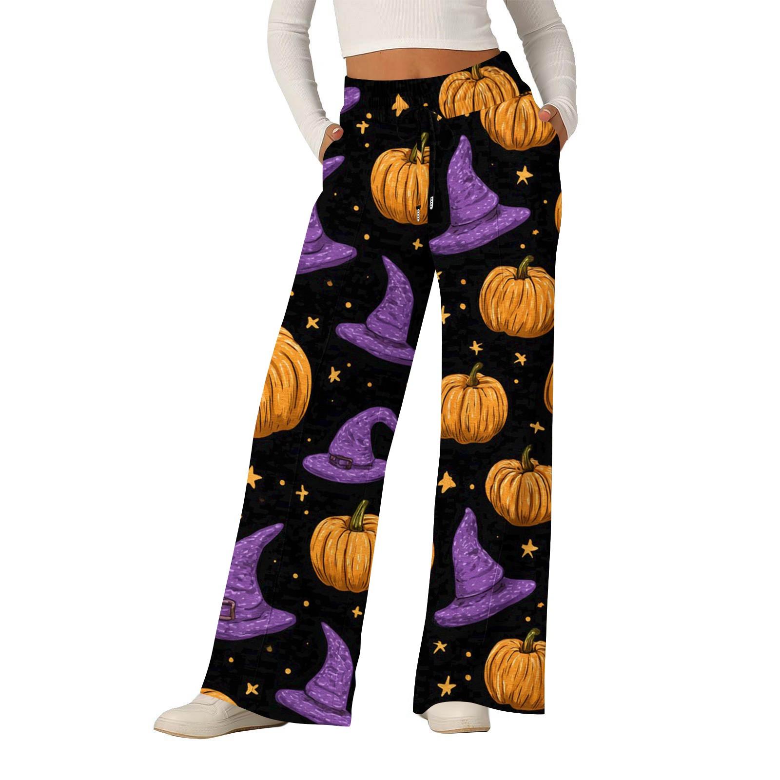 

Women s Halloween Printed Fashionable Loose Casual Wide Leg Pants L фіолетовий