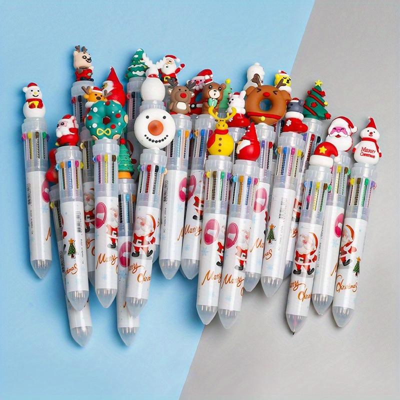 10 Colors Random Christmas Ballpoint Pen Cute Santa Claus Multicolor Marker Pens For Kids Stationery Gift
