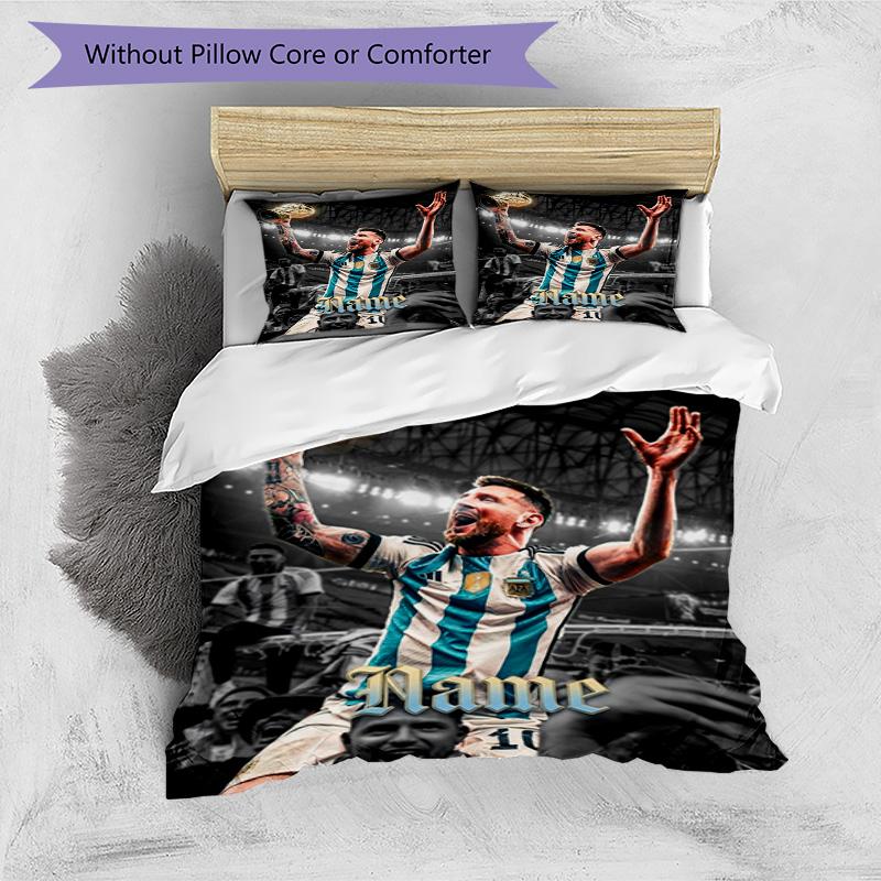Messi World Cup Champion Personalized Name Bedding Set,Smooth Bed Linen for Bedroom Decor,Perfect Souvenir Gift for Soccer Lovers,Microfiber Duvet Cov