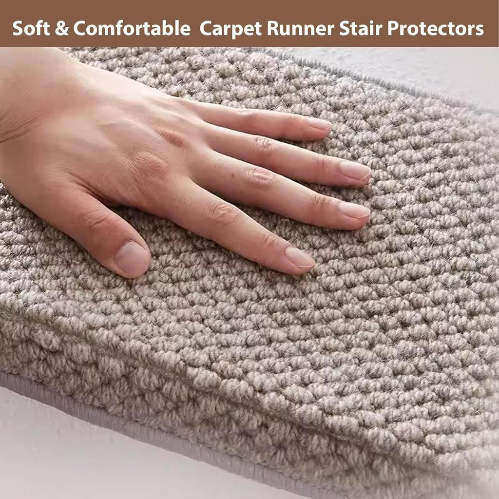 Khaki wool non-slip stair step mat self-adhesive indoor wooden ladder protection mat soft and comfortable washable pet-friendly carpet mat 3-Piece