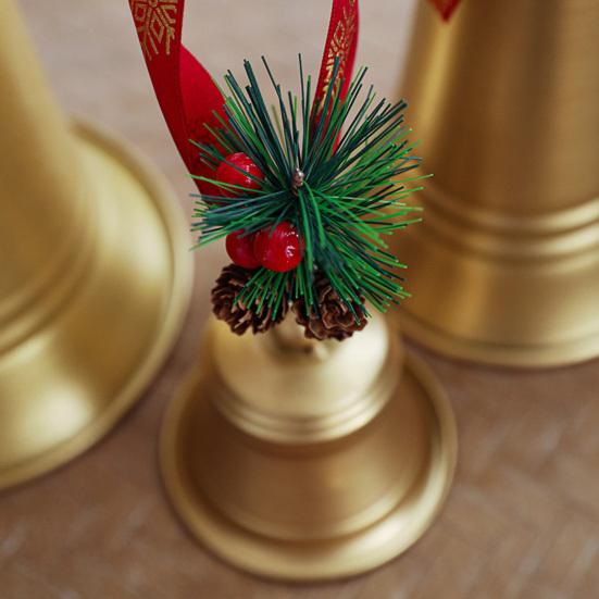 Christmas Bell Hanging Ornaments Rustic Metal Bell Decoration with Artificial Pine Needles Berries for Christmas Tree Wreath Door Window Decor
