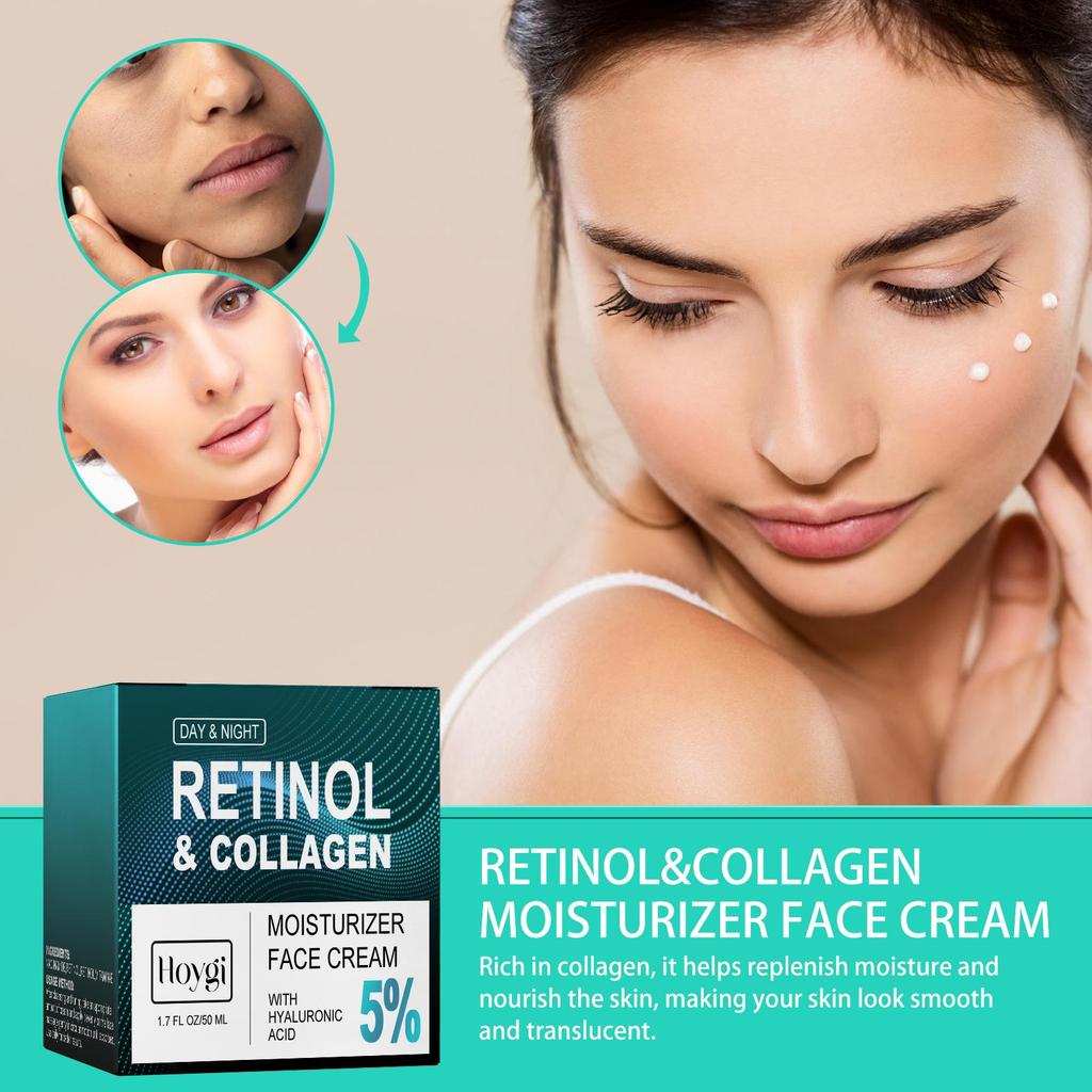 Hoygi Retinol Facial Cream 50ml: Brightens, Moisturizes, Hydrates, Smooths, Firms Skin, Reduces Fine Lines, and Fights Wrinkles.