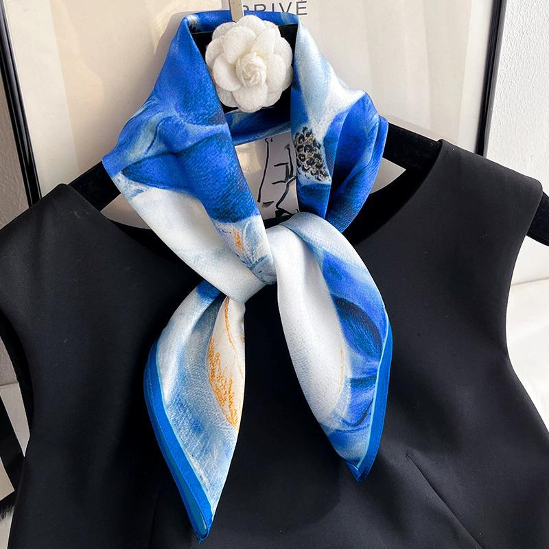 100% Pure Silk Scarf Women Neck Square Headband Scarves Bandana  Fashion Hijab Poncho Scarves Pashmina  Female Foulard 53cm