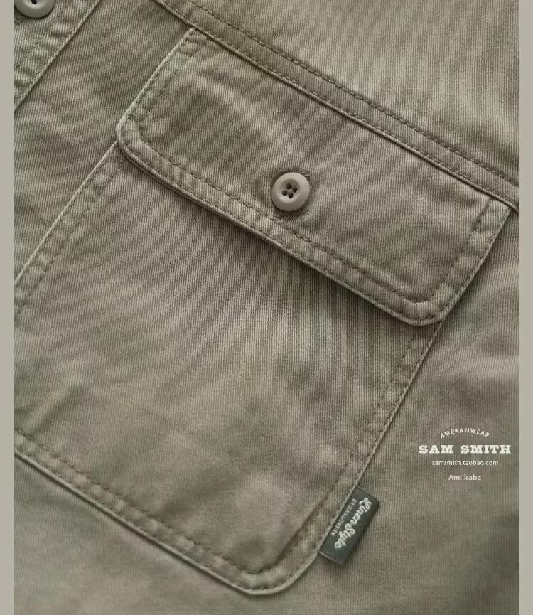 Shawn Yue Men's Japanese Style Workwear Shirt - Long Sleeve, Loose Fit, Washed Casual Jacket for Spring and Autumn