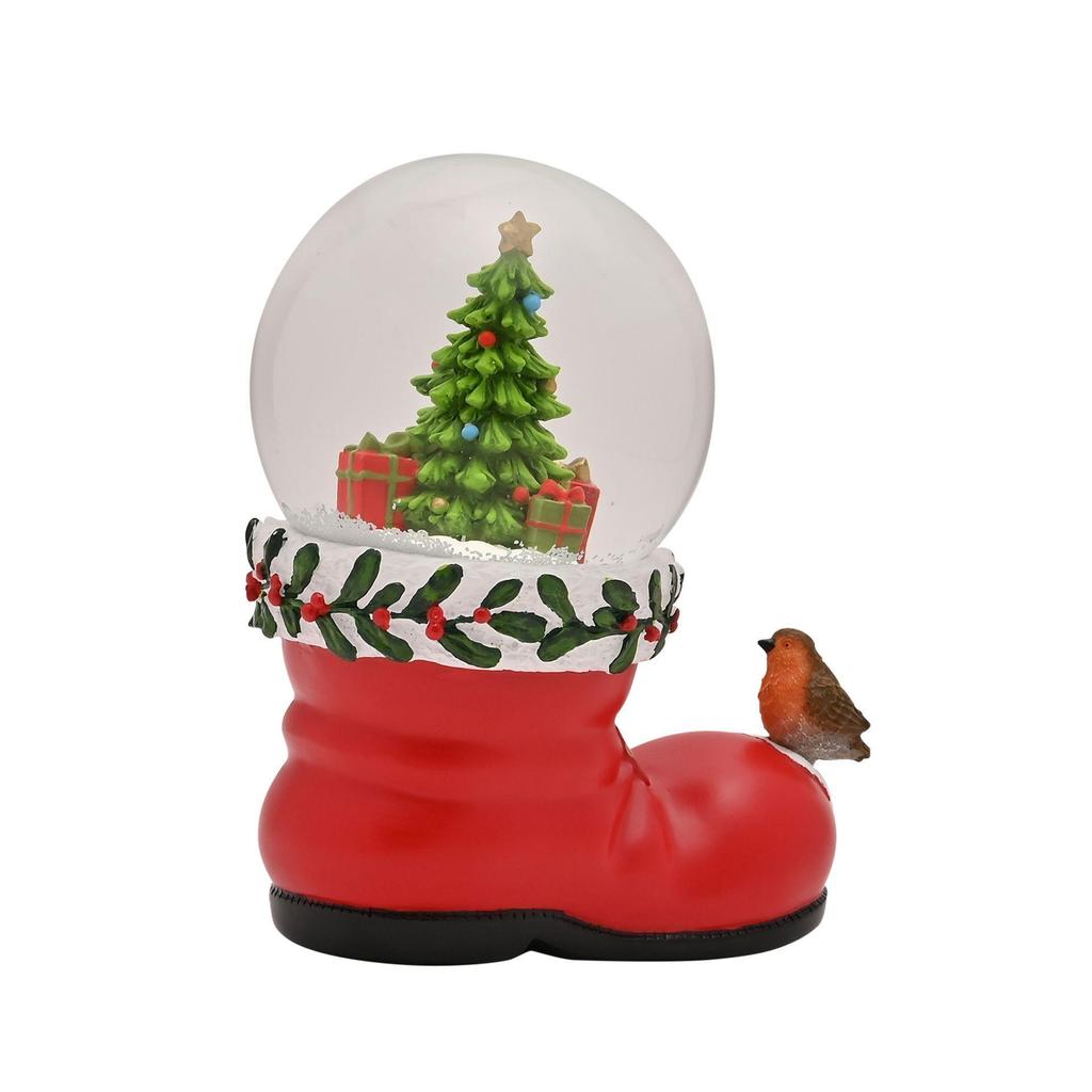 Santa Boot with Robin Snow Globe