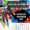 Sada akrylových fixů s dvojitým hrotem, vodou ředitelné, mísitelné barvy pro malování na dřevo, kámen, plátno, sklo, školní výtvarné potřeby