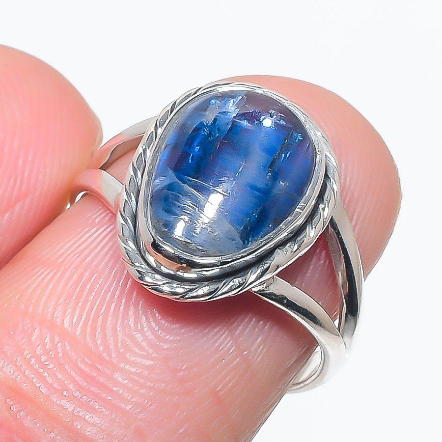 

Natural Blue Kyanite Gemstone Handmade 925 Solid Silver Jewelry Ring Size 7 S2Y58