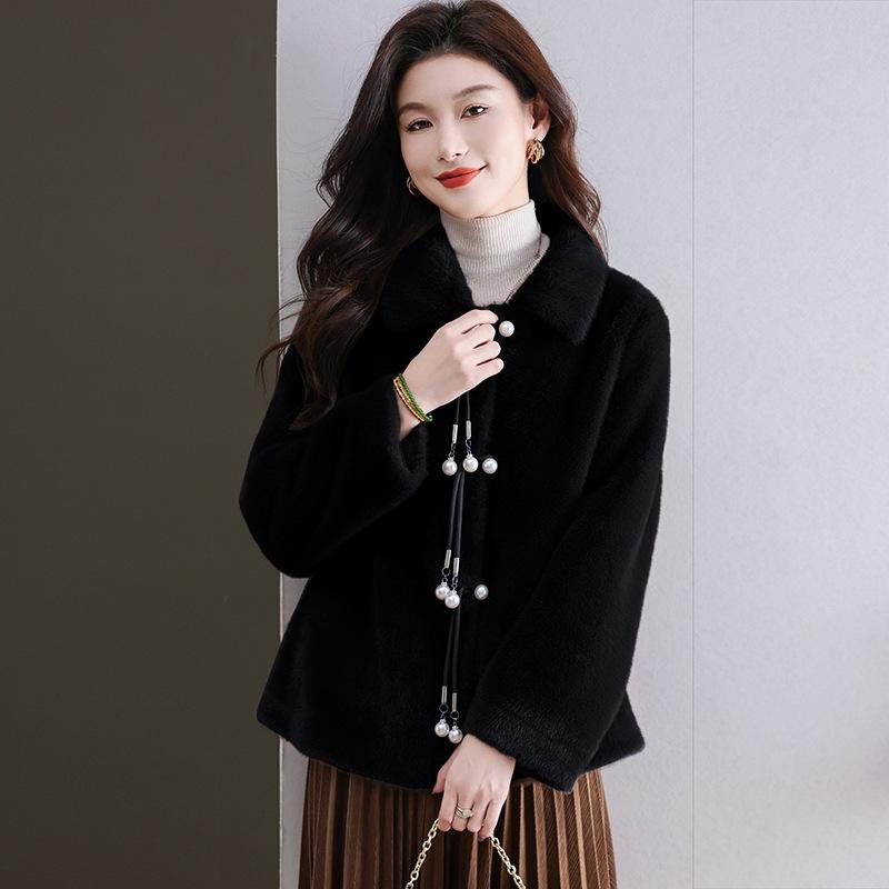 2024 new autumn and winter imitation mink velvet hooded fluffy coat for women, small loose and thin thickened buckle coat