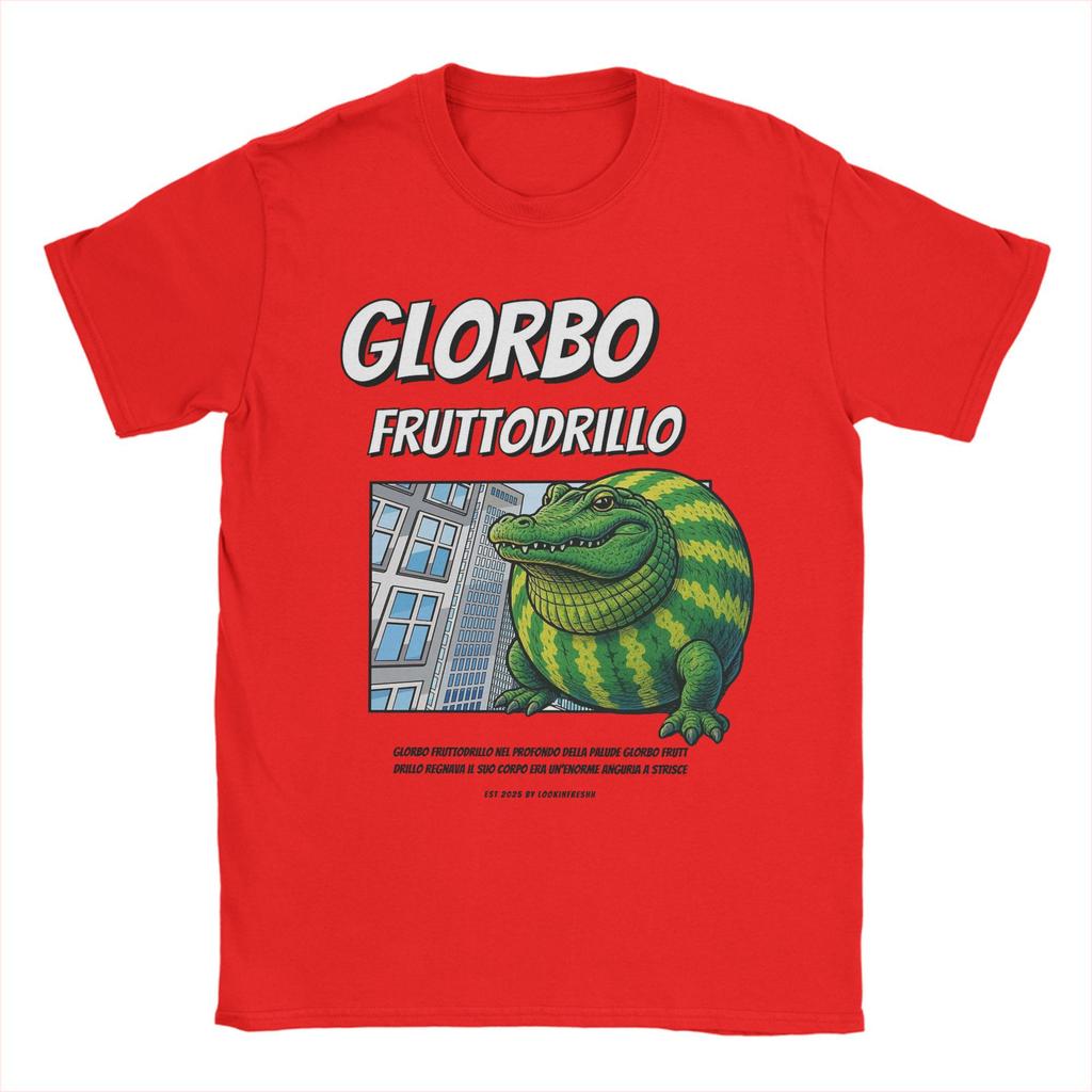 Glorbo Fruttodrillo 90er Comic-Stil Italienisches Brainrot T-Shirt für Herren Reines Baumwoll-T-Shirt Kurzarm-T-Shirt Erwachsenen-Oberteile