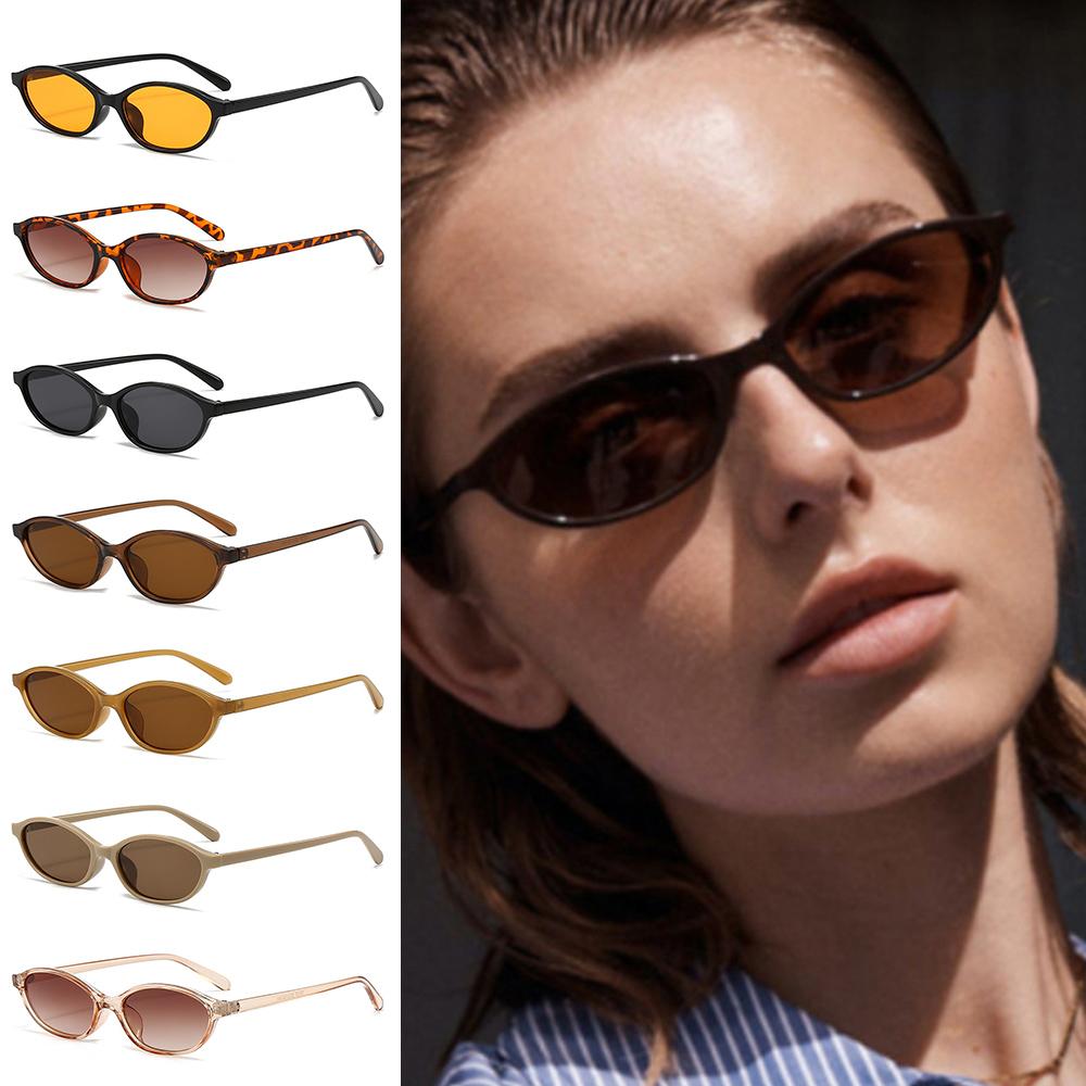 Vintage Cat Eye Oval Sunglasses Lightweight Trendy 90s Sunnies Narrow Shades for Women & Men