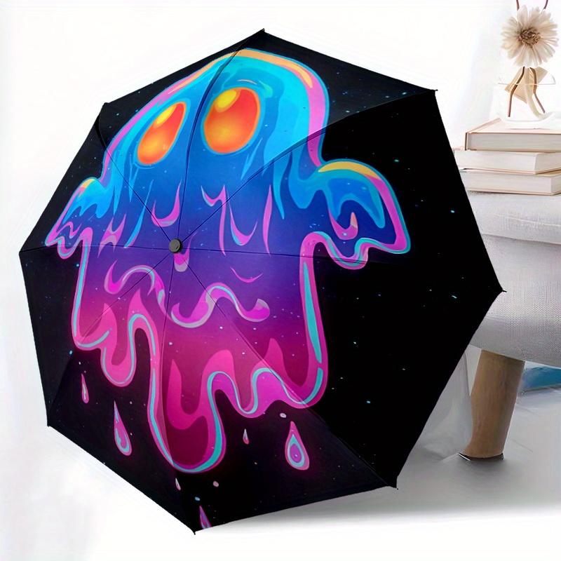 1pc Ghost Neon Automatic Open/Close Umbrella with Windproof, Functional Design, 8-Rib Sturdy Canopy, Durable Ribs,070