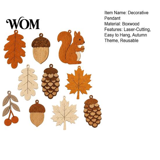 Tactile Wooden Wall Art Fall Garland Decor, Rustic Autumn Hanging Ornament with Squirrel Boho Home Decoration Maple Leaf Pinecone Harvest Thanksgiving