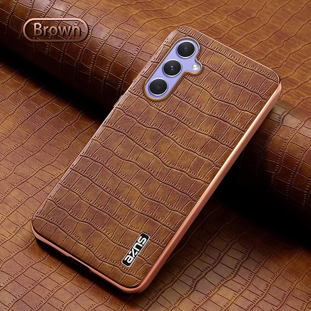 Luxury Crocodile Leather Phone Case for Samsung Galaxy A55 A35 A25 A15 A05S 54 34 14 M14 Shockproof Electroplat Frame Soft Cover