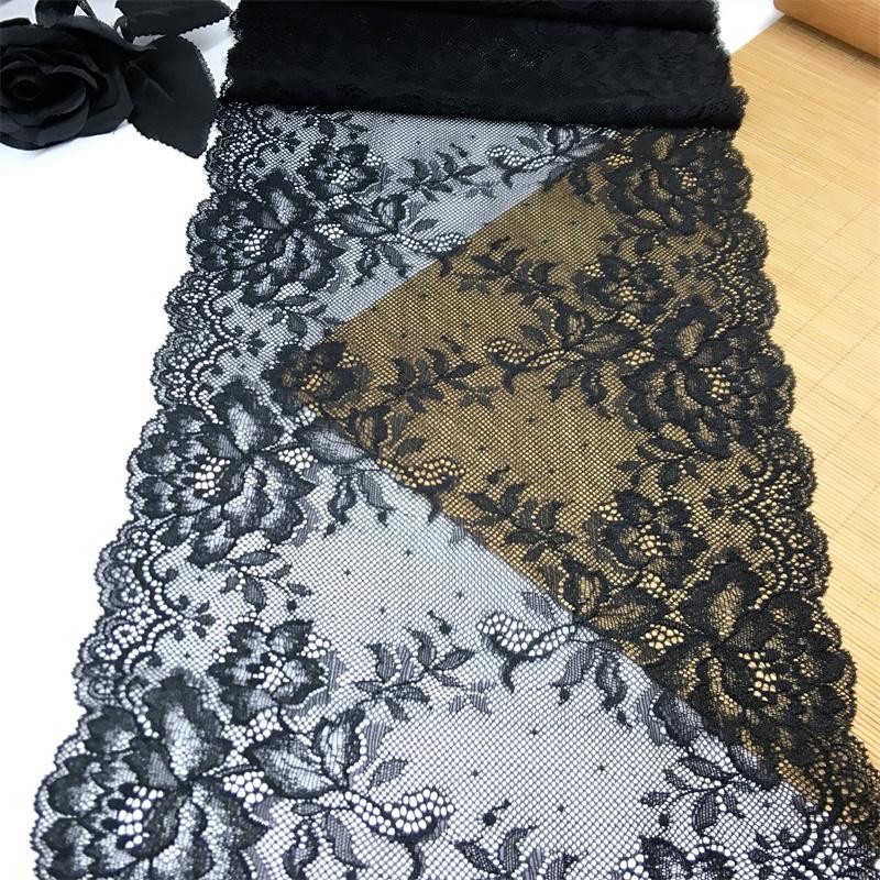 

Черное эластичное кружево шириной 24 см, эластичная кружевная ткань спандекс для нижнего белья, бюстгальтеров, трусов, шитья и рукоделия 2 meters x 24 cm чёрный