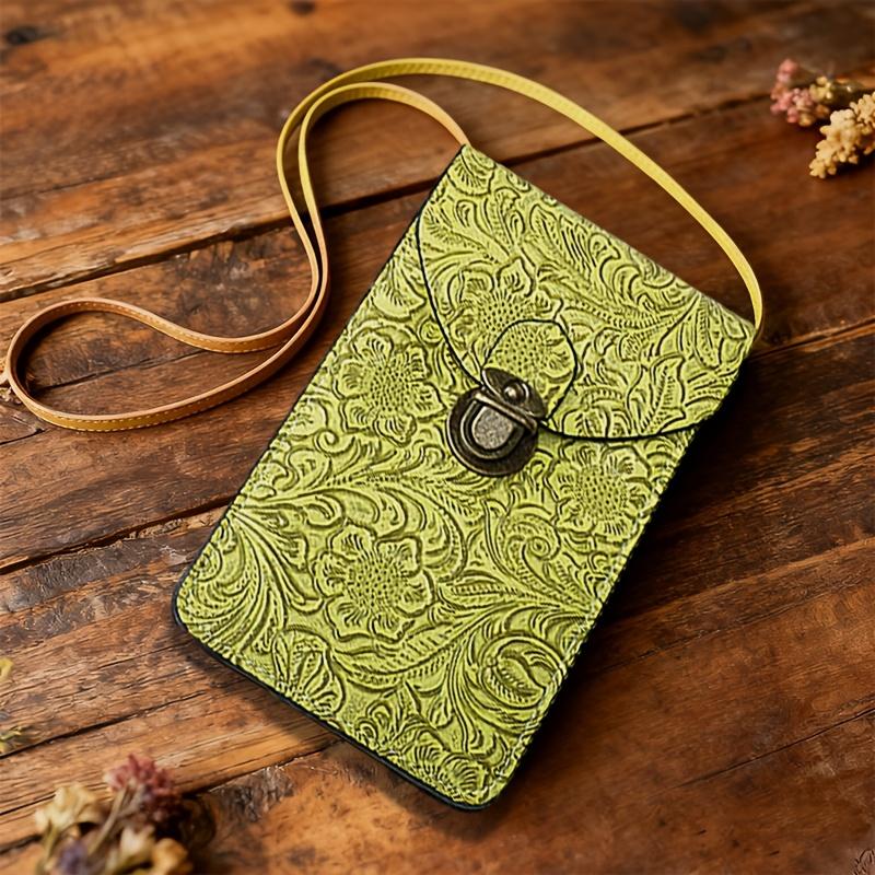Vintage Art Handmade Embossed Shoulder Bag Bohemian Vintage Crossbody Bag,3D Floral Texture Wallet, Vintage Women's Floral Handbag
