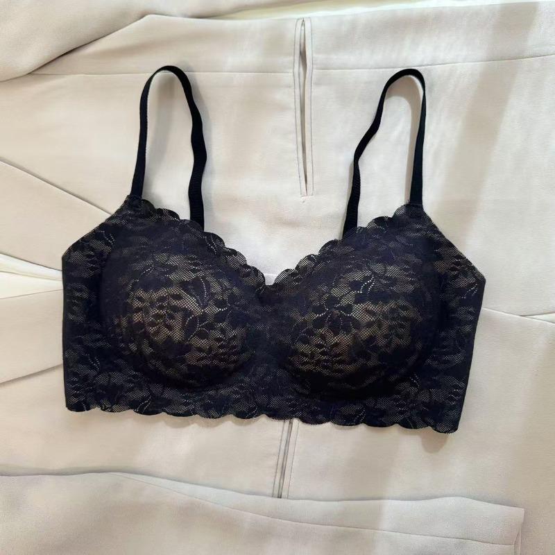 Lace underwear women's steel-free rim small breasts gather, pull up and support thin soft support seamless bra