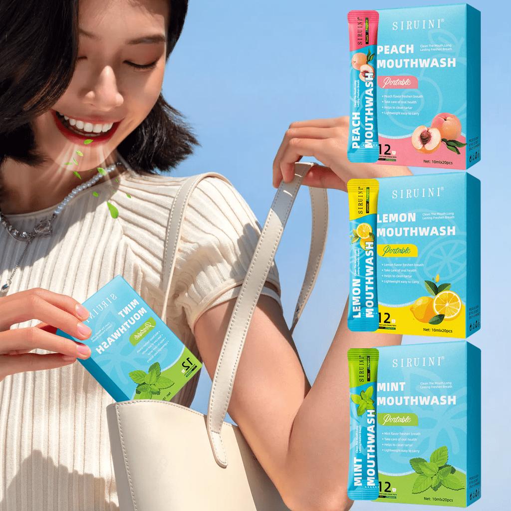20Pcs Fruity Mild Cleansing Mouthwash - Mint, Peach, Lemon, Travel Size Disposable Mouthwash, Reduce