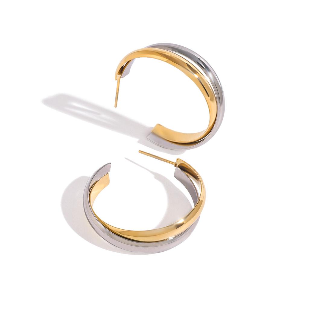 Yori Stainless Steel Metal Smooth Temperament Stud Earrings Gold Silver Color Temperament Personalized Versatile Jewelry
