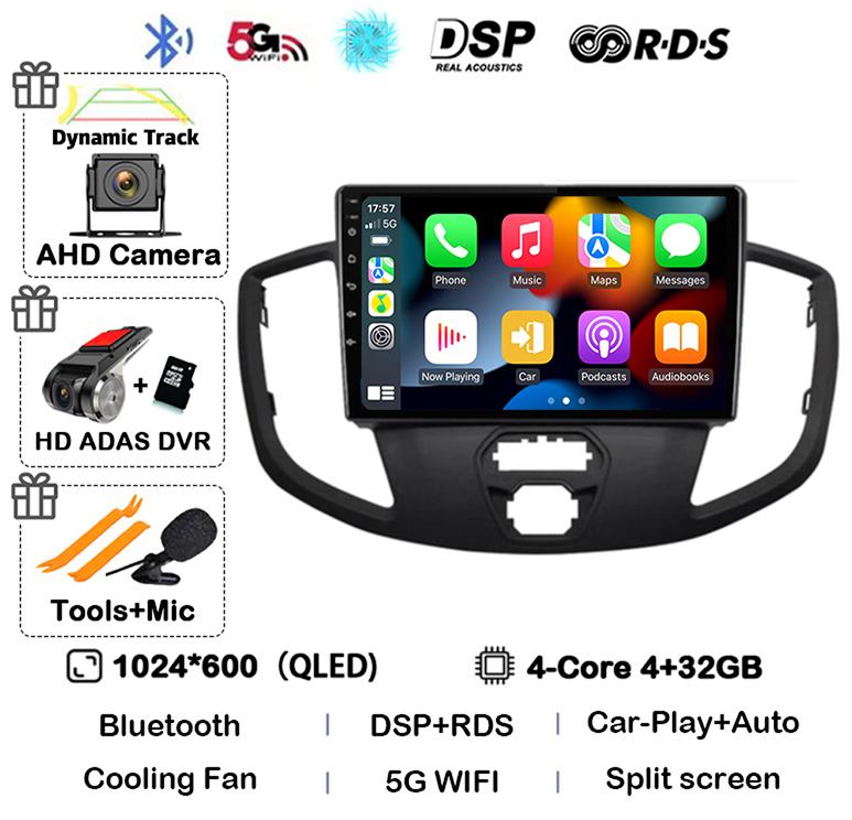 Android 14 Carplay Auto WIFI+4G For Ford Transit 2015 2016 2017 2018 GPS Car Radio Multimedia Video Player Stereo 360 Camera DSP