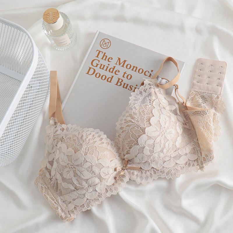 Lace Lingerie Set: Push-up, Wire-Free, Adjustable Support Bra for Small Busts.