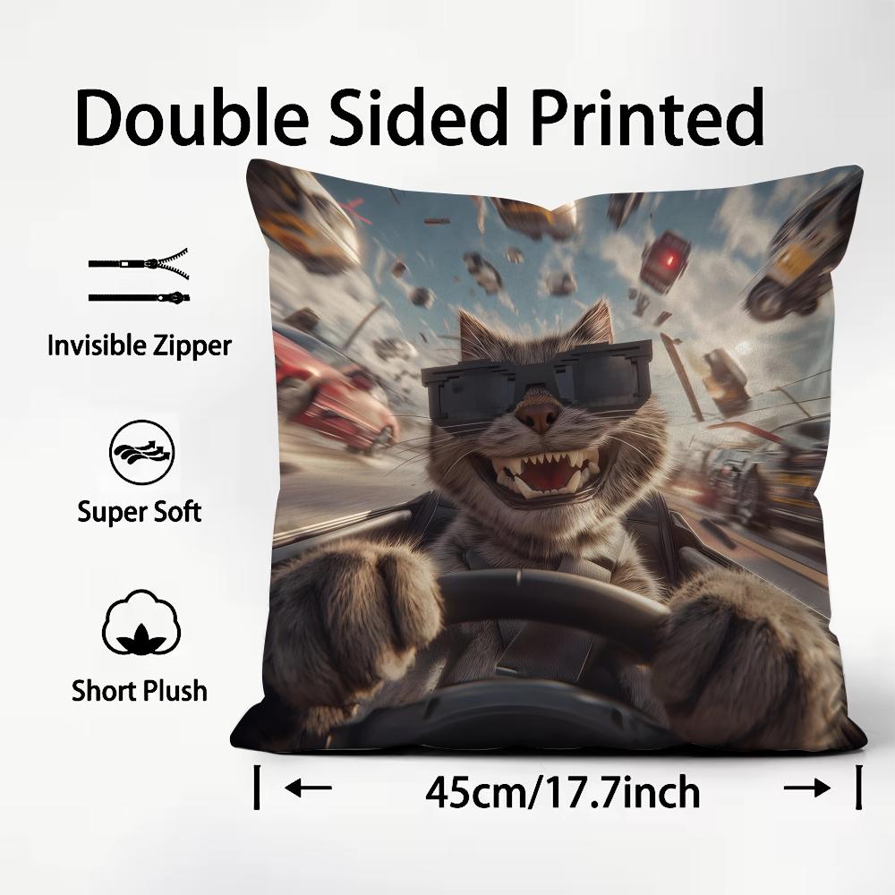 Funny Kitten Cute Cushion Cover Plush Fabric Soft DoubleSided Printed Sofa Warm Winter Home Child Gift Pillow Case