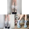 Lolita Cotton Kneehigh Socks With Lace Trim And Pearl Bows For Girls
