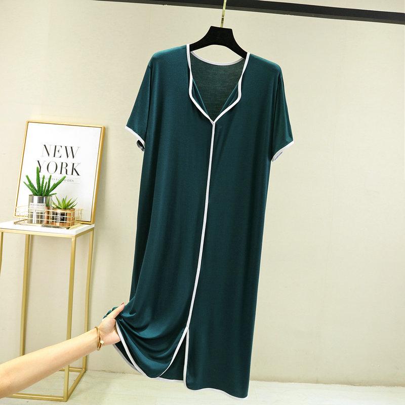 Women's Modal Short-Sleeve Summer Nightdress, Loose Fit, Large Size, Belly-Covering Hem, Lightweight Long Skirt.