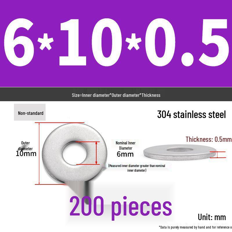 304 Stainless Steel Enlarged Flat Washer Ring (Sizes: M1.6-M22)