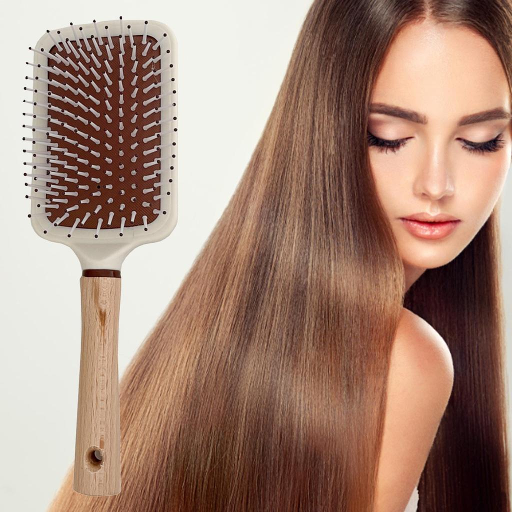 Cushion Hair Brush Minimalist Prevent Static Detangling Massage Brush with Wooden Handle for Home