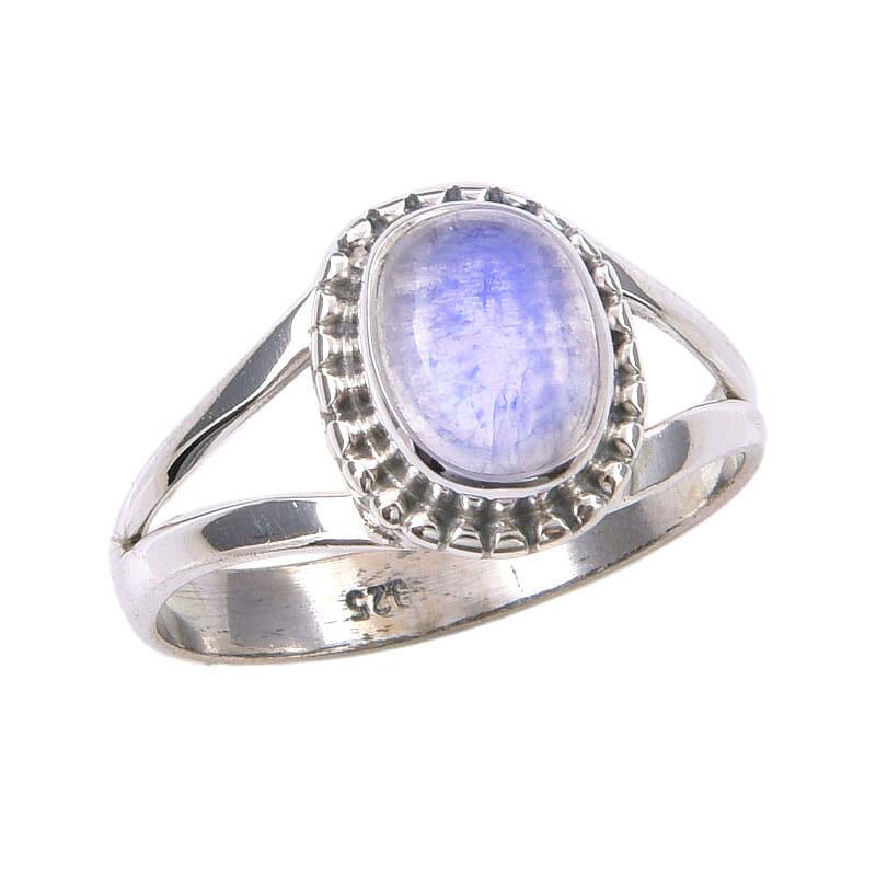 Natural Rainbow Moonstone Gemstone Handmade 925 Sterling Silver Ring S.6.5 J7A16