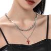 Titanium Steel Bright Red Cross Necklace for Man Trend Double-layer Collarbone Choker Male Pendant  Kpop Gift Wholesale