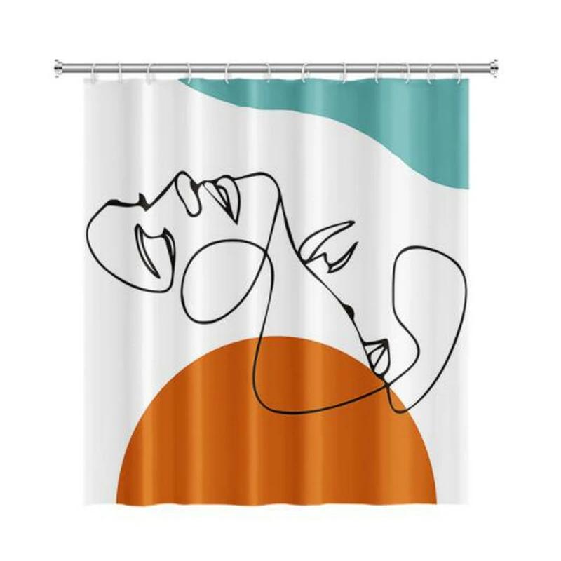 Nordic Wind Abstract Art Boho Shower Curtain Waterproof Polyester Bath Curtain Morandi Color Block Curtains For Bathroom Decor