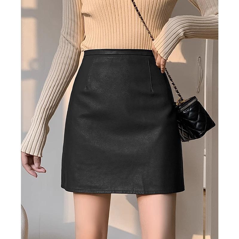 Autumn/Winter High-waisted A-Line Slim Fit Bodycon Dress PU Leather Skirt Casual Versatile Short Skirt for Women