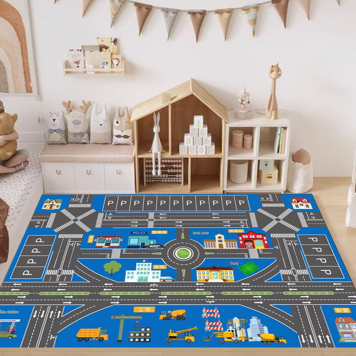 

Детский игровой коврик «Городской трафик» с дорогами и парковкой для ползания и игрушечными машинками 80x80 CM