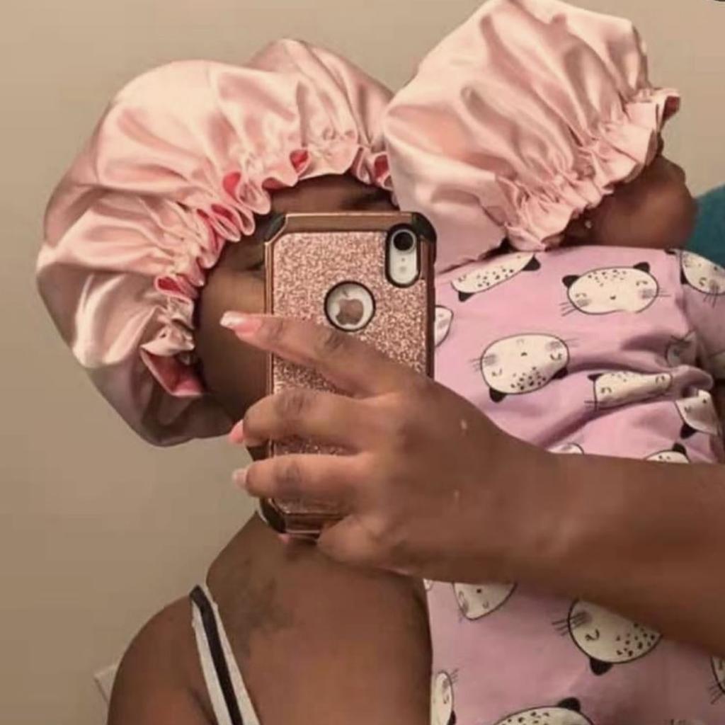Factory Price Double Layer Silk Mommy and Me Hair Bonnets Custom Sleep Hair Bags and Head Wraps with Logo Satin Silk Bonnet
