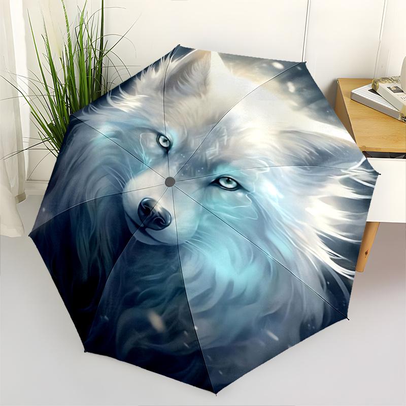 

1pc Snow Wolf Fantasy Automatic Opening/Closing Umbrella with Foldable Design, Ideal for Fans, Travelers, Daily Use, and Festive Gifts!R087